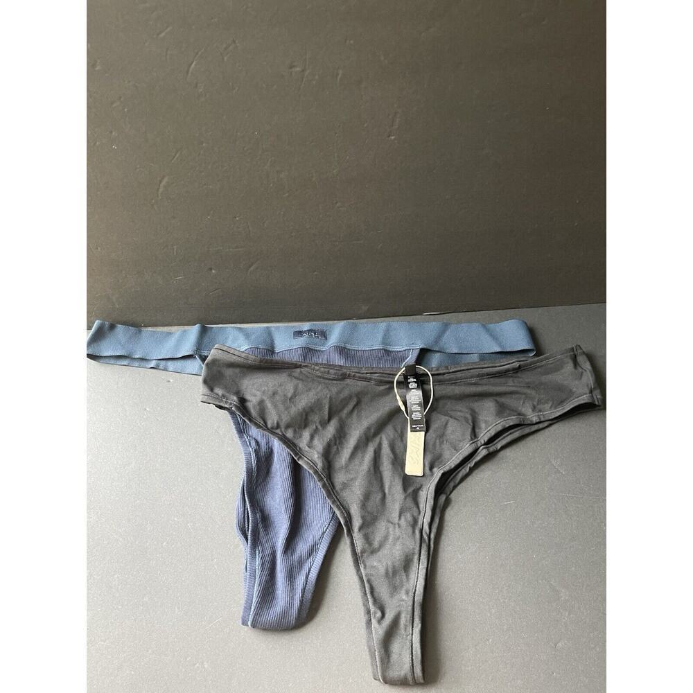 Skims Thong Underwear Womens Size 4x Soot(black) Navy Stretch Lingerie (2) New